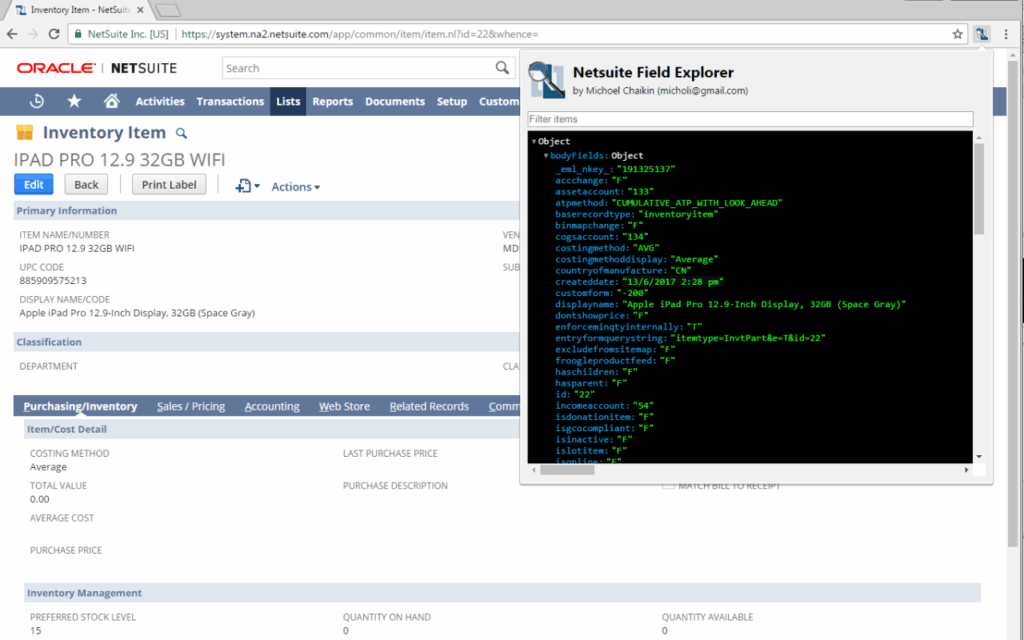 NetSuite Field Explorer​ - Extension for Chrome