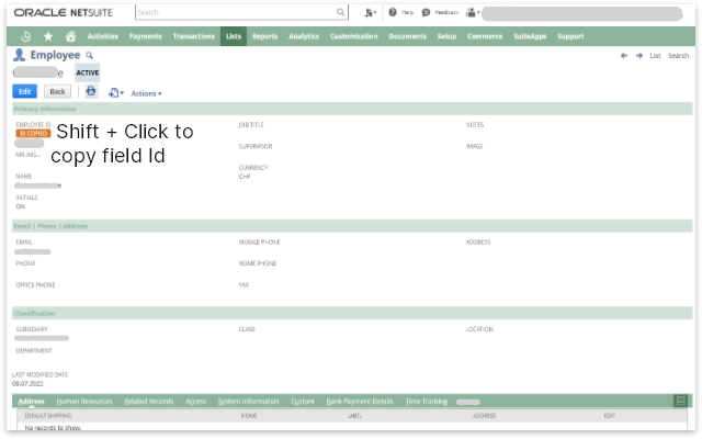 NetSuite Show Field IDs - Extension for Chrome